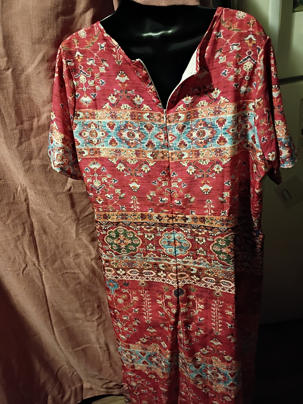SHEIN Red Printed Midi Dress with Blue and Green Accents